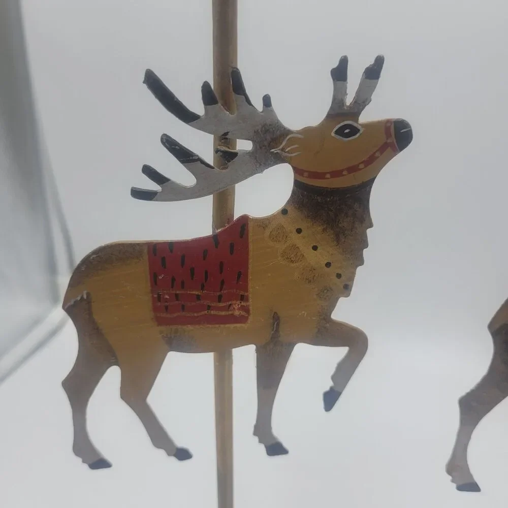 Christmas Metal Reindeer Candle Holder Candlestick Pair Hand Painted Elk Caribou